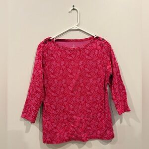 Lands End Pink Floral 3/4 Sleeve Boatneck Shirt Size M